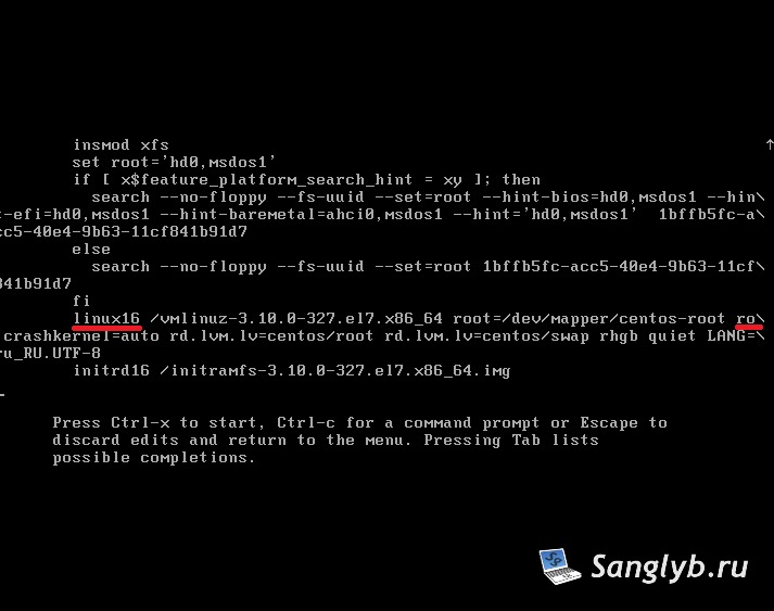 Находим строку начинающуюся с Linux16