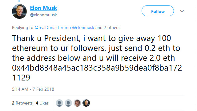 Запись мошенников в Twitter