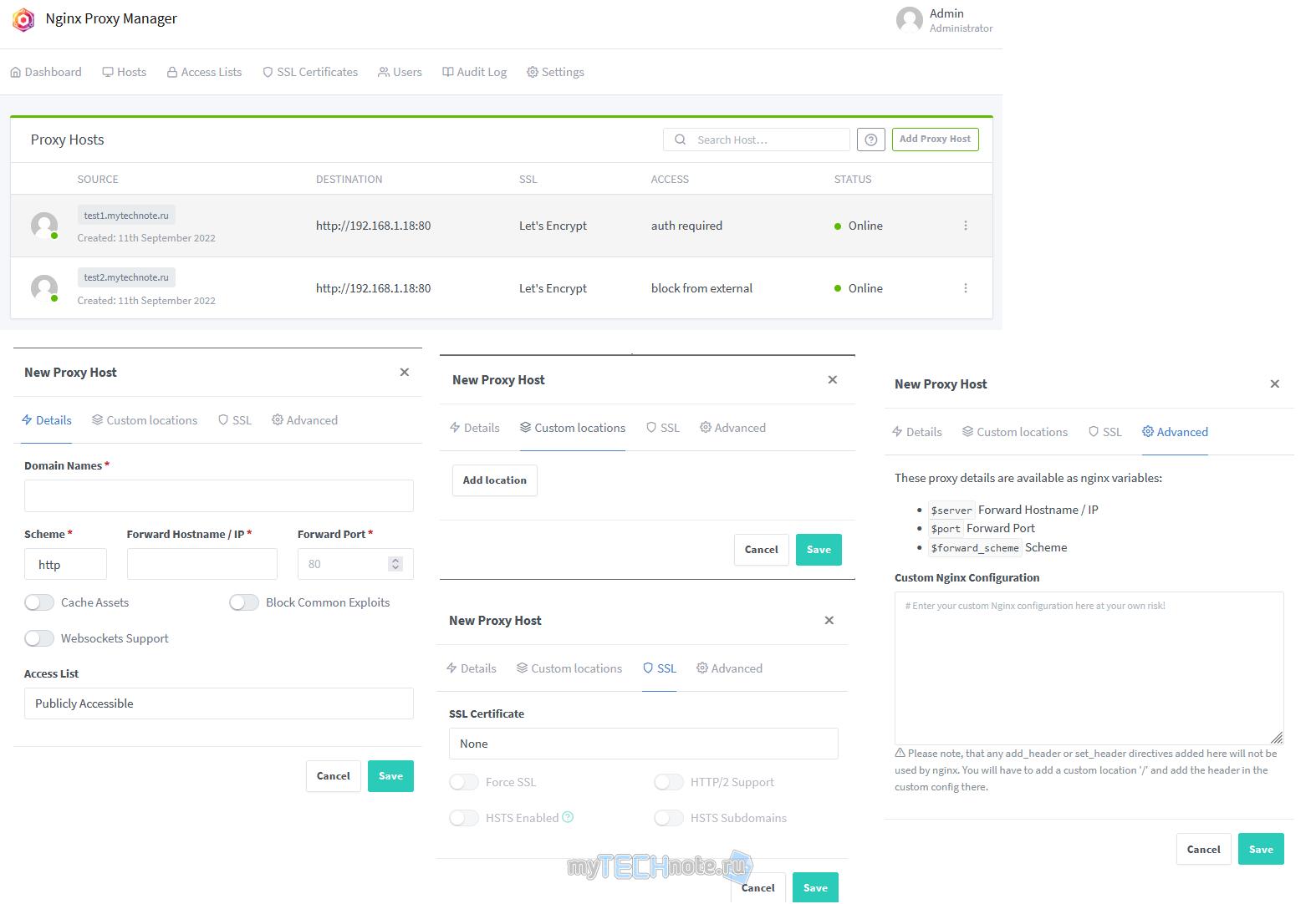 Как легко и непринуждённо сделать Reverse Proxy для ваших сайтов и не только (Nginx Proxy Manager) - proxy hosts